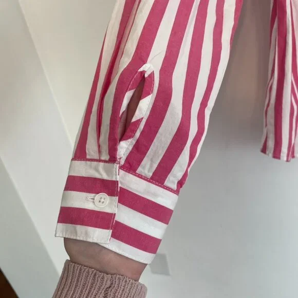 MAURICES Pink Striped Button Up Shirt White 100% Cotton Long Sleeve Button Down - Picture 15 of 16
